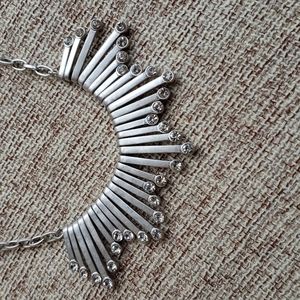 J. Crew Silver Statement Fringe Starburst Necklace with Clear Stones